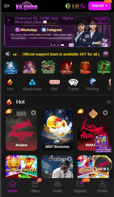 k6 game app interface official