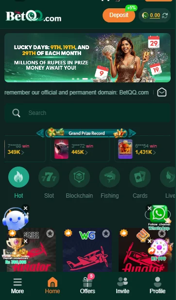 Betqq Game APK home screen interface on Android device